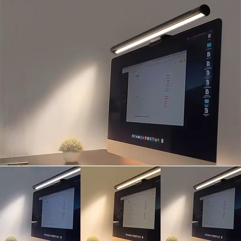 Desk Setup On Bed - โคมไฟตั้งโต๊ะแบบแขวนจอภาพ LED ที่เป็นมิตรต่อดวงตา – การหรี่แสงแบบไม่มีขั้นตอน ดีไซน์ไม่มีแสงสะท้อนสำหรับการทำงานในสำนักงานและการตั้งค่าการเล่นเกม