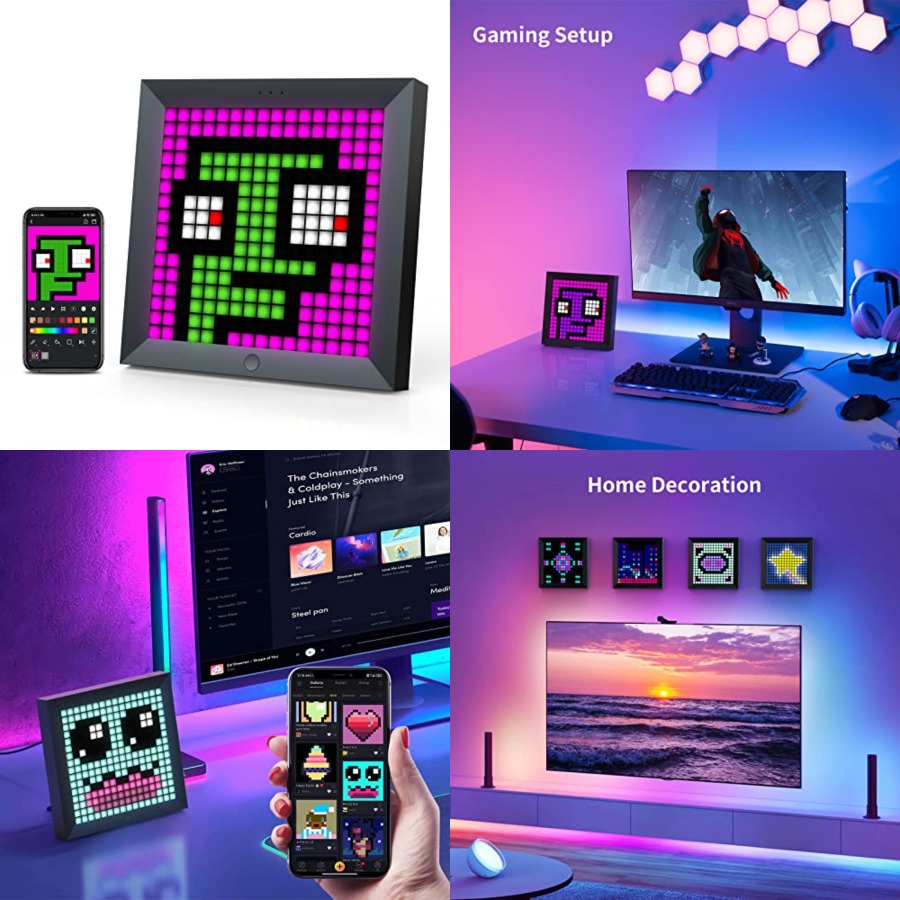 Desk Setup Gaming - แผงแสดงผลพิกเซลไฟ LED เหมาะสำหรับแถบไฟ RGB ควบคุมผ่านแอปอัจฉริยะ พร้อมการตั้งค่าแสงแบบเคลื่อนไหวสุดเท่สำหรับพีซี
