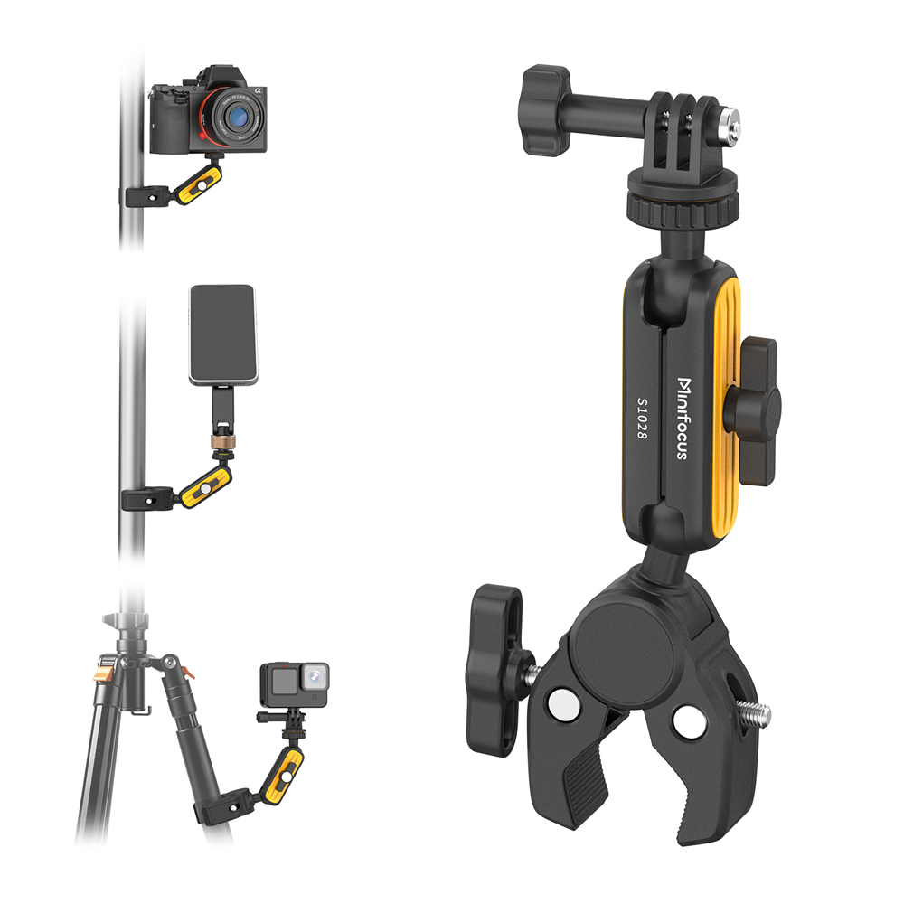 Monitor Arm Clamp - ซุปเปอร์แคลมป์แบบหมุนได้ 360 องศา ° อะแดปเตอร์ยึดกล้องแบบแขนจับสองหัวบอลเมจิก สำหรับกล้อง