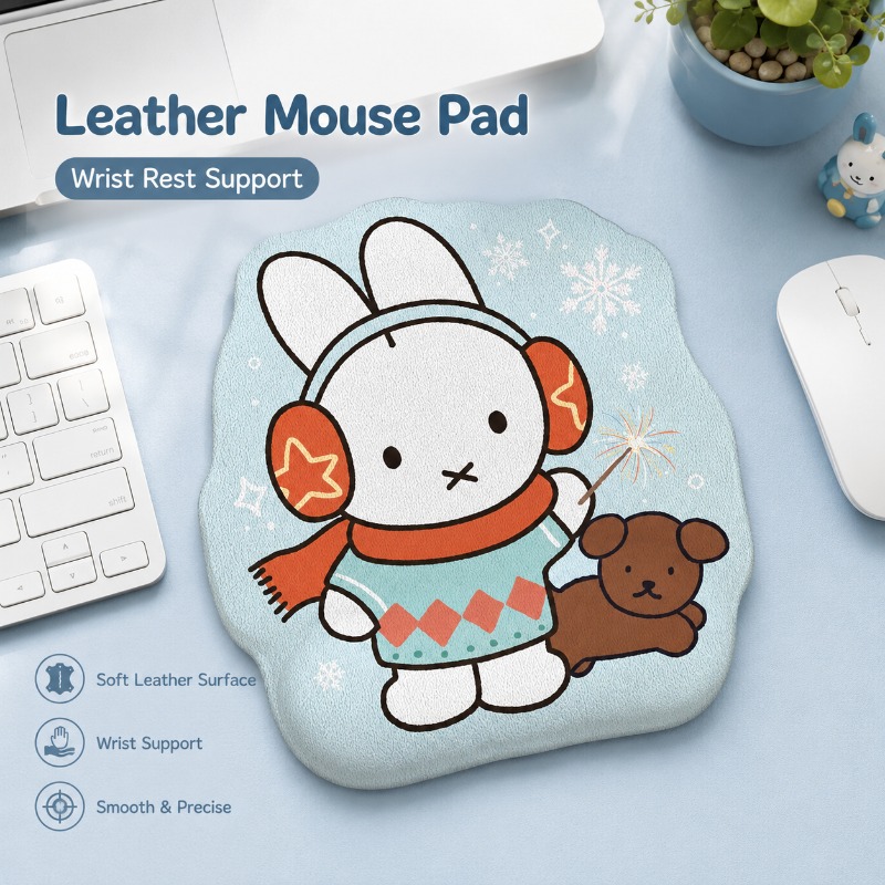 Desk Setup For Office - แผ่นรองเมาส์หนังลายมิฟฟี่พร้อมที่รองข้อมือ แผ่นรองโต๊ะคอมพิวเตอร์ขนาดเล็ก ออกแบบเพื่อรองรับข้อมือสำหรับการใช้งานกับแล็ปท็อป คอมพิวเตอร์ตั้งโต๊ะ และโต๊ะทำงานในสำนักงาน