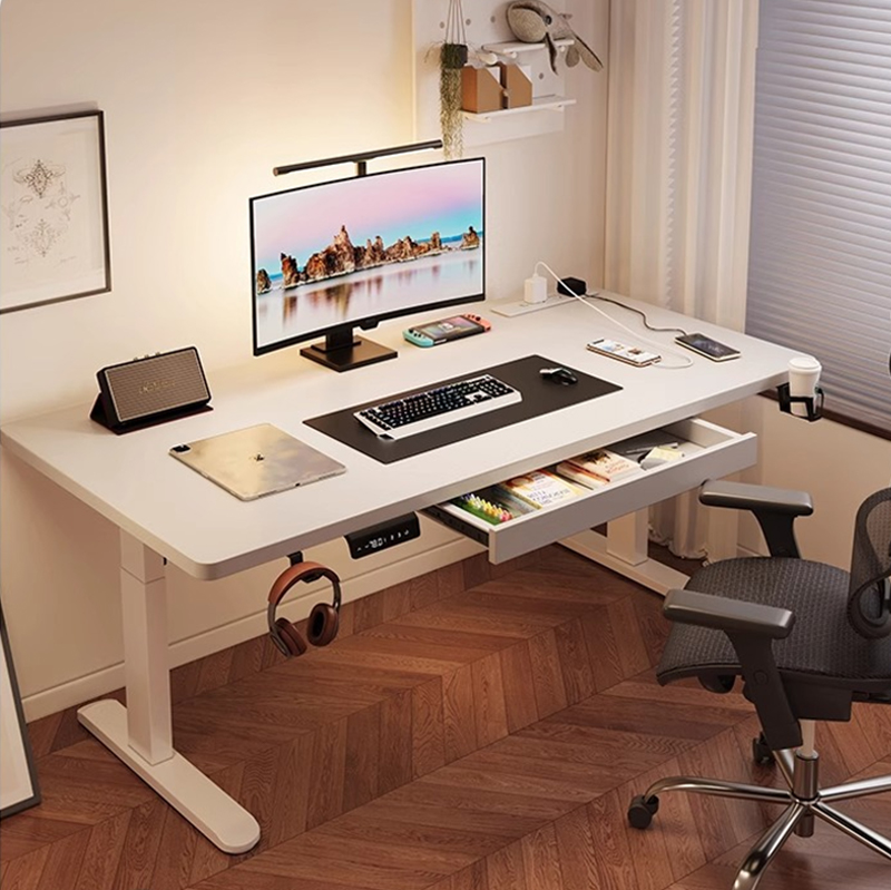 Desk Setup For Office - โต๊ะทำงานไฟฟ้าปรับระดับได้ รุ่นโมเดิร์น โครงเหล็ก มอเตอร์คู่ ดีไซน์ตามหลักสรีรศาสตร์ สำหรับใช้ในบ้าน/ห้องนอน
