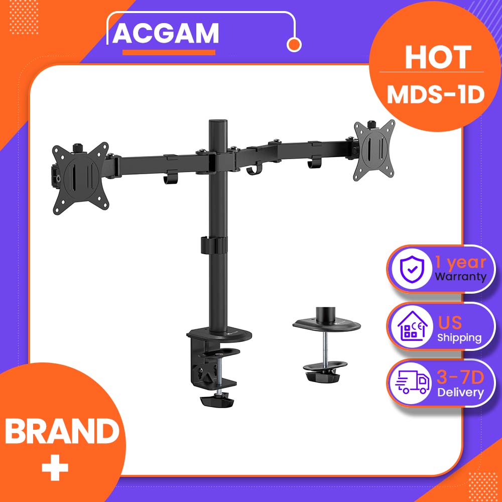 Monitor Arm Clamp - ACGAM MDS-1D ขาตั้งจอภาพคู่, ขาตั้งแบบ VESA ทำจากเหล็กแข็งแรงทนทานสำหรับหน้าจอขนาด