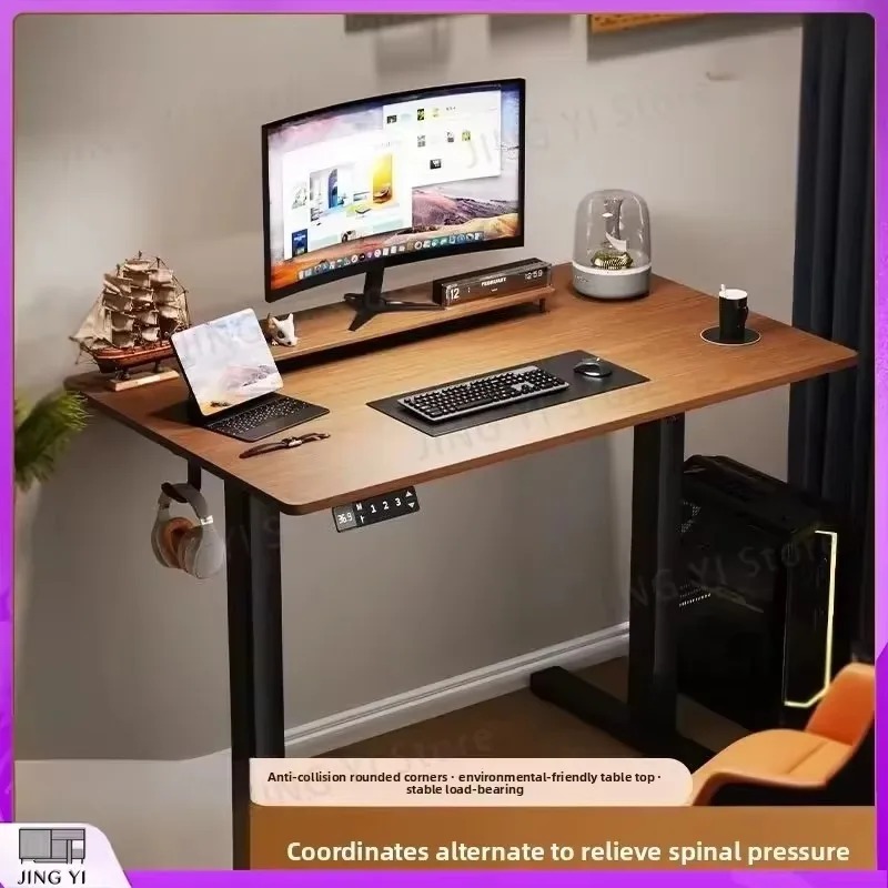 Desk Setup For Studying - โต๊ะทำงานปรับระดับความสูงด้วยไฟฟ้า ทำจากไม้เนื้อแข็ง สำหรับใช้ในบ้าน สำนักงาน ห้องนอน ห้องอ่านหนังสือ