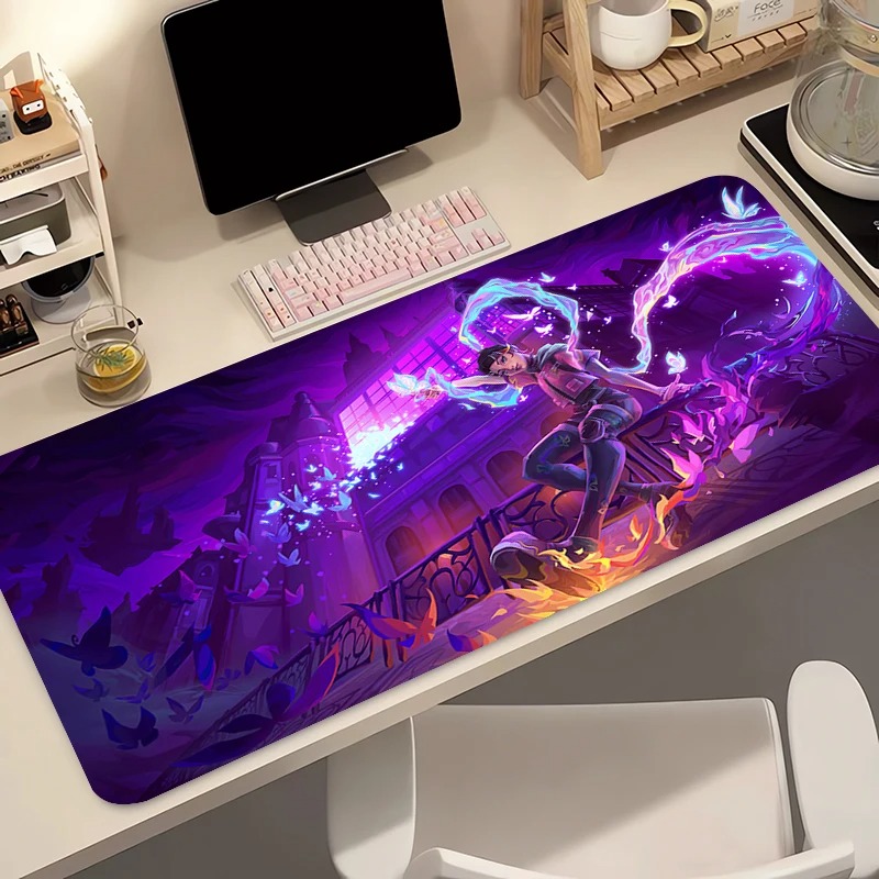 Desk Setup Accessories - แผ่นรองเมาส์เกมเมอร์คอมพิวเตอร์อะนิเมะพีซี วาโลแรนท์ โคลฟแผ่นรองเมาส์ วาร์มิโล บัตเตอร์ฟลาย โลโก้แผ่นรองคีย์บอร์ดอุปกรณ์เสริมสำหรับเล่นเกมแผ่นรองเม้าส์ตั้งโต๊ะ