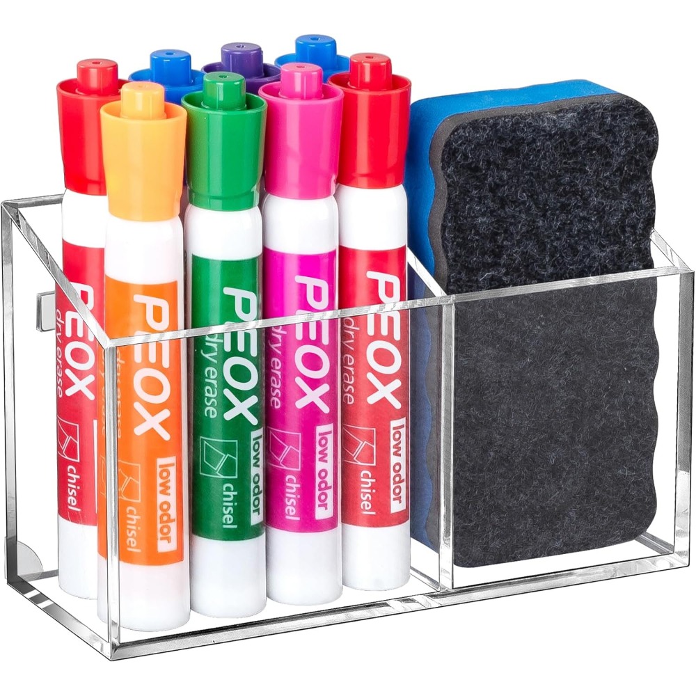 Pen Cup Magnetic - ที่ใส่ปากกาไวท์บอร์ดแบบแม่เหล็ก อุปกรณ์เสริมไวท์บอร์ด ที่ใส่ปากกาอะคริลิกกันลื่นสำหรับตู้เย็น ตู้เก็บของ ที่ใส่ดินสอสำหรับโต๊ะทำงาน ที่จัดระเบียบปากกา