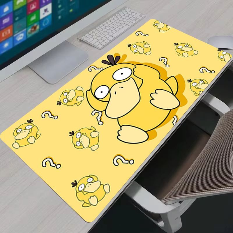 Desk Setup Accessories - แผ่นรองเมาส์อะนิเมะ P-Pokemon Psyduck XXL แผ่นรองเมาส์สำหรับเล่นเกมขนาดใหญ่แผ่นรองโต๊ะยางกันลื่นแล็ปท็อปพีซีอุปกรณ์เสริมแผ่นรองคีย์บอร์ดเกมเมอร์