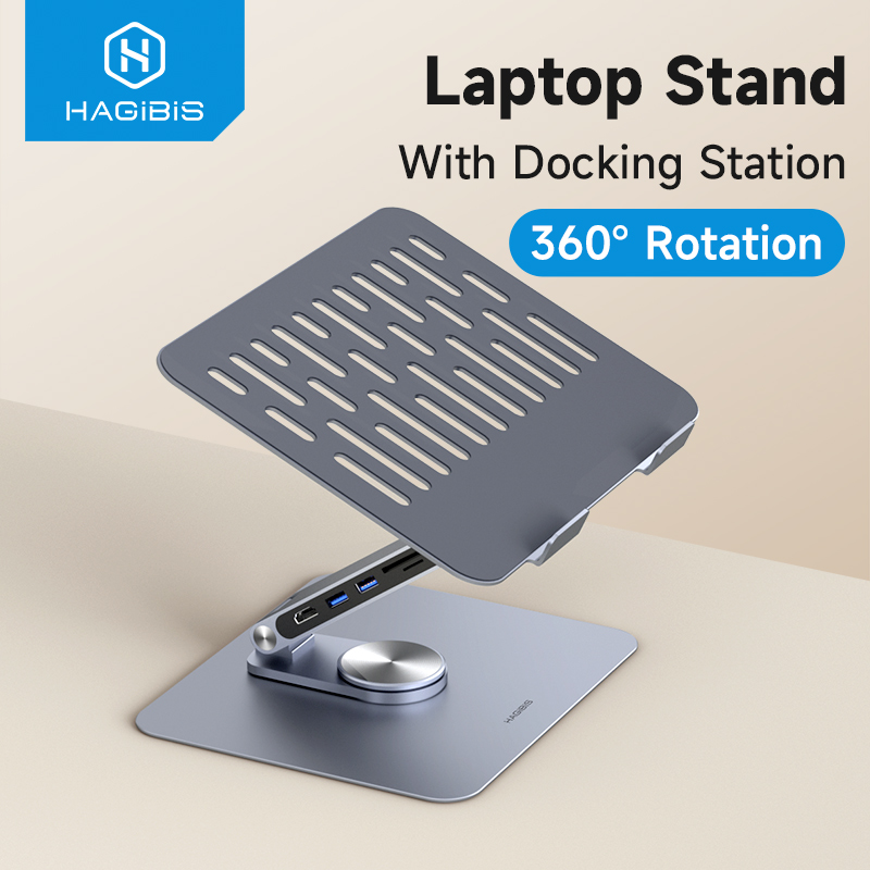 Desk Setup Macbook - Hagibis ขาตั้งแล็ปท็อปอลูมิเนียมปรับได้สำหรับโต๊ะพร้อมแท่น USB C แล็ปท็อปที่ออกแบบให้เหมาะกับสรีระสำหรับ MacBook