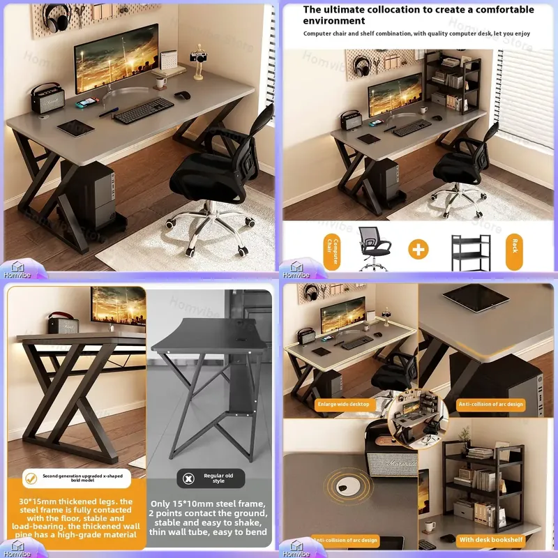 L Shaped Desk Setup - โต๊ะคอมพิวเตอร์ไม้สไตล์โมเดิร์นสำหรับโฮมออฟฟิศ ชุดอุปกรณ์เล่นเกม โต๊ะทำงานเพื่อการศึกษาที่ออกแบบตามหลักสรีรศาสตร์ พร้อมพื้นที่วางของกว้างขวางและระบบจัดการสายเคเบิล