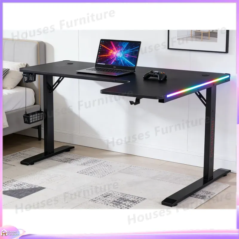 L Shaped Desk Setup - โต๊ะเกมมิ่งขนาดใหญ่ 160 ซม. พร้อมไฟ LED โต๊ะคอมพิวเตอร์ตามหลักสรีรศาสตร์สำหรับอีสปอร์ต