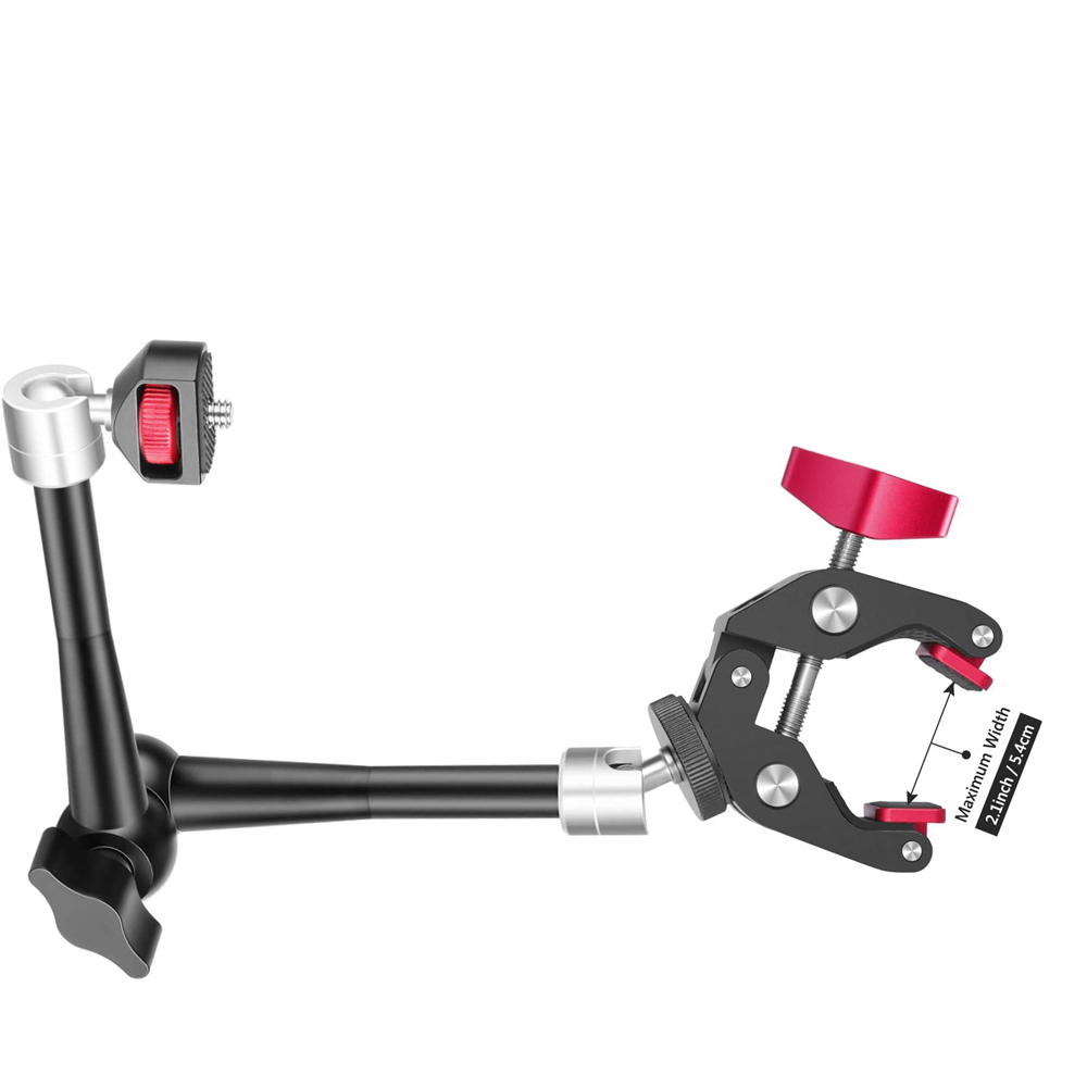 Monitor Arm Clamp - แขนจับอเนกประสงค์แบบปรับได้พร้อมตัวหนีบขนาดใหญ่สำหรับกล้อง Gopro DJI, ชุดอุปกรณ์, ไฟวิดีโอ LED,