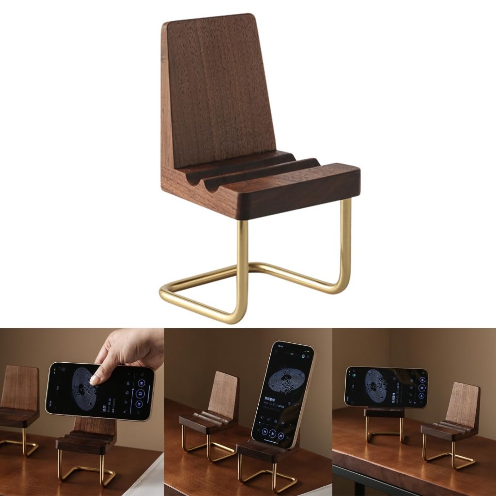 Desk Setup Natural - ที่วางโทรศัพท์ไม้ วอลนัท อุปกรณ์จัดระเบียบโต๊ะทำงาน สไตล์มินิมอล ที่วางโทรศัพท์สวยงาม ของตกแต่งโต๊ะทำงาน