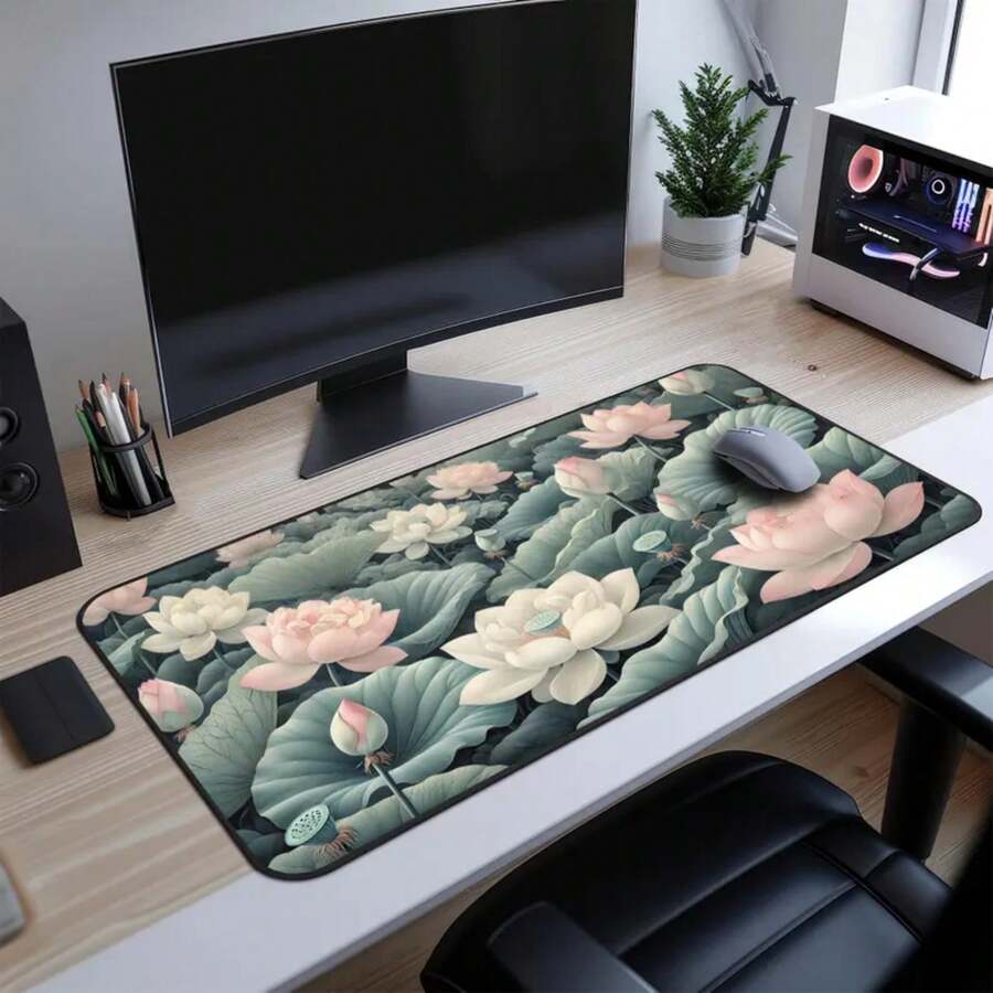 แผ่นรองเมาส์ลายดอกบัวขนาดใหญ่  - Desk Setup Natural บทวิจารณ์และราคา
