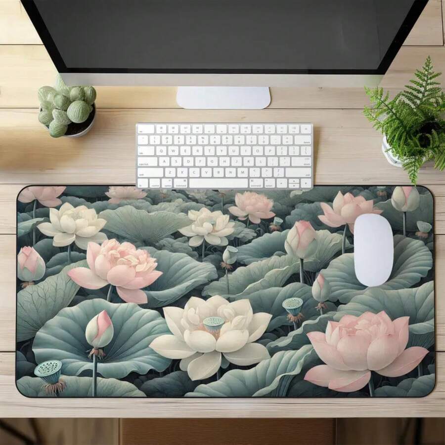 แผ่นรองเมาส์ลายดอกบัวขนาดใหญ่  - Desk Setup Natural บทวิจารณ์และราคา