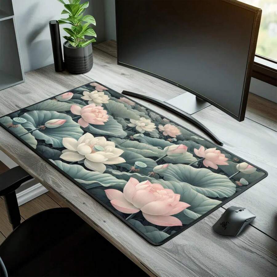 แผ่นรองเมาส์ลายดอกบัวขนาดใหญ่  - Desk Setup Natural บทวิจารณ์และราคา
